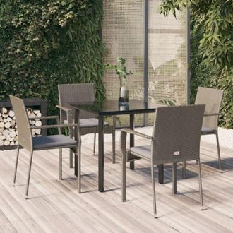 vidaXL Set Comedor Jard&iacute;n 5 Pzas Y Cojines Rat&aacute;n Sint&eacute;tico Negro Gris Vidaxl