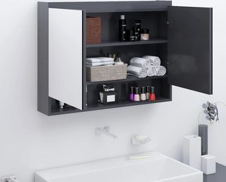 vidaXL Armario De Ba&ntilde;o Con Espejo Mdf Gris 80x15x60 Cm Vidaxl