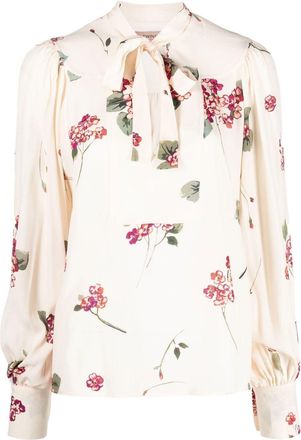 Twin-Set floral-print pussy-bow blouse - women - Viscose/Polyester - 40 - Neutrals