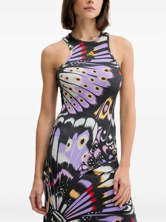 adidas x Farm racer-back butterfly-print maxi dress - women - Recycled Polyester/Elastane - 2XS - Black