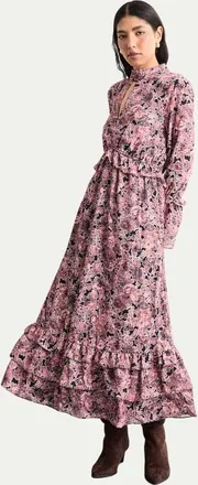 Warehouse Chiffon Shirred High Neck Midi Dress in Chocolate at Nordstrom, Size 10