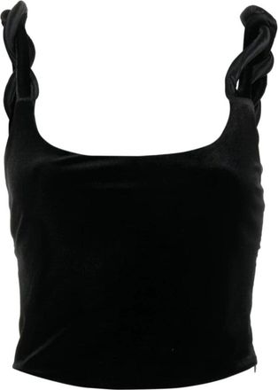 Emporio Armani Sleeveless Tops, female, Black, Size: L Twisted-Straps Velvet Cropped Top