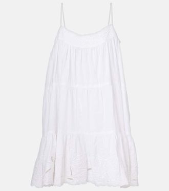 Juliet Dunn Embroidered cotton poplin slip dress