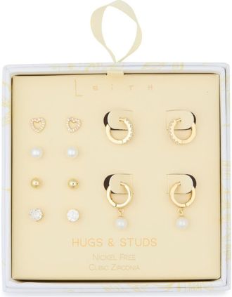 Leith 6-Pair Cubic Zirconia Earrings Set in Clear- White- Gold at Nordstrom Rack