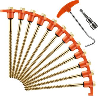 OEM Tent Peg - Steel Alloy - Screw Design For Hard And Rocky Ground - Orange - 12 Pieces
