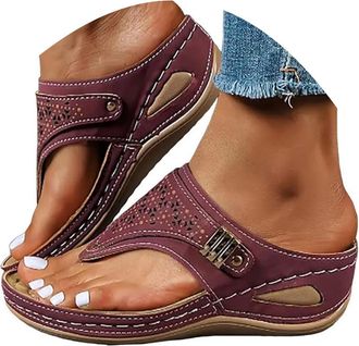 Generic Orthopedic Sandals for Women Arch Support Wedge Flip Flops Summer 2025 Comfortable Casual Beach Slippers Vintage Wide Width Flip Flops