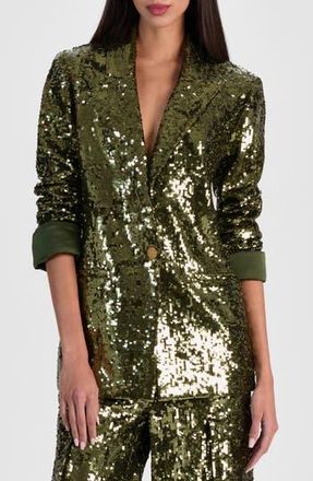 Alice & Olivia Quincy Oversized Sequin Blazer in Dark Olive at Nordstrom Rack, Size 4