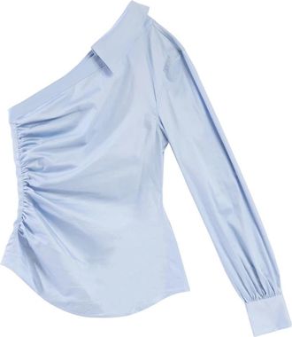 Karl Lagerfeld Een schouder popeline blouse - Dames - Blouses - Blauw - M - Katoen - Overhemden
