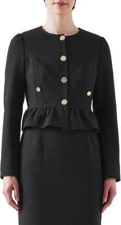 L.k. Bennett Folly Crepe Crop Peplum Jacket in Black at Nordstrom Rack, Size 14 Us / 18 Uk