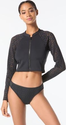 Michael Kors Cropped Rash Guard in 001-Black at Nordstrom, Size X-Small