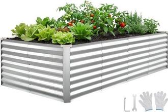 OEM Cama Elevada De Jard&iacute;n 240 X 120 X 62 Cm Rectangular, Arriate De Jard&iacute;n De Metal Con Fondo Abierto, Para Cultivo De Flores Plantas Verduras Con Acceso
