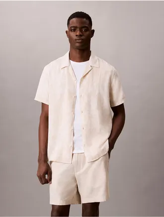 Calvin Klein Mens Linen Blend Camp Collar Shirt - White - 2XL