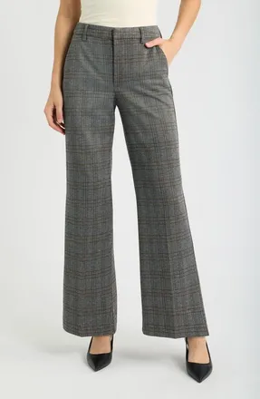 Liverpool L.A. Kelsey Plaid Wide Leg Pants in Black Multi Herringbone Plaid at Nordstrom, Size 16
