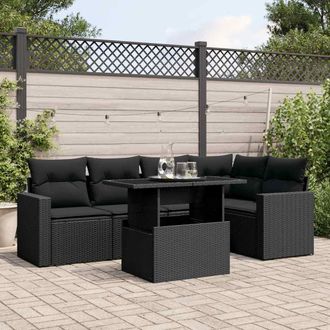 vidaXL Set De Sof&aacute;s De Jard&iacute;n 6 Piezas Y Cojines Rat&aacute;n Sint&eacute;tico Negro Vidaxl