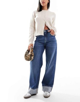 Cotton On wide leg baggy loose cuff jeans in pure blue