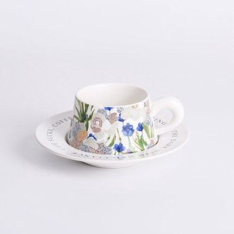 OEM Taza De Caf&eacute; De Cer&aacute;mica Blanca Con Estampado Floral, 270 Ml, Con Soporte. Ideal Para La Merienda. Apta Para Lavavajillas