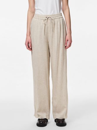 Pieces Schlupfhose PIECES PCPIA HW WIDE PANTS WVN NOOS, Damen, Gr. XS, N-Gr, beige (birch detail:melange), Web, Obermaterial: 70% Viskose, 30% Leinen, melier