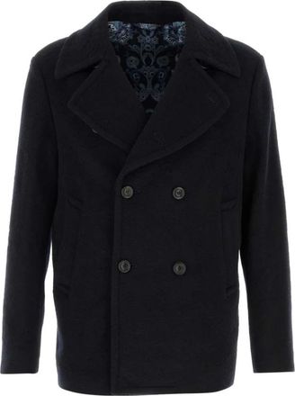 Etro Double-Breasted Wool Peacoat - Heren - Mantel - Blauw - XL - Wol - Jassen