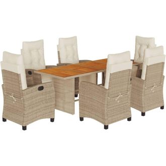 vidaXL Set Comedor De Jard&iacute;n 7 Pzas Con Cojines Rat&aacute;n Sint&eacute;tico Beige Vidaxl