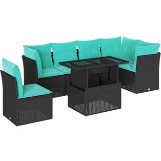 vidaXL Vidaxl - Set De Sof&aacute;s De Jard&iacute;n 6 Piezas Y Cojines Rat&aacute;n Sint&eacute;tico Negro