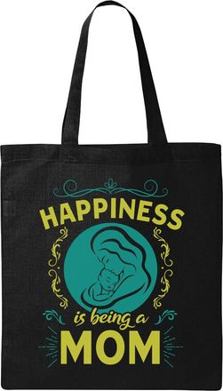 Generic Happiness Is Being A Mom Natural Ecological Cotton Tote Bag Black