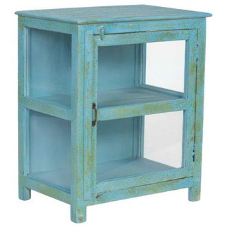 Wanderlust Deco Vitrina De Madera Azul Acabado Artesanal 67x46x80cm