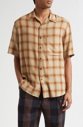 Song for the Mute Oversize Plaid Short Sleeve Button-Up Shirt in Camel at Nordstrom Rack, Size 38 Us / 48 Eu