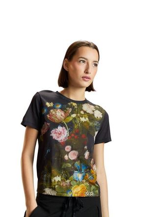 Cynthia Rowley Everyday Tee in Black Bouquet at Nordstrom, Size X-Small