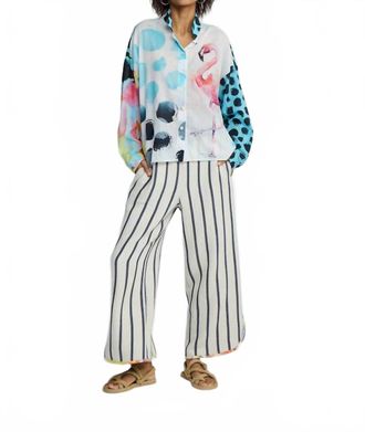 Luukaa D'Celli Tirrena Cropped Stiped Cotton Pant In Blue Denim
