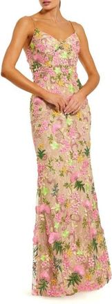Mac Duggal Floral Embroidered Sleeveless Column Gown in Nude Multi at Nordstrom, Size 12