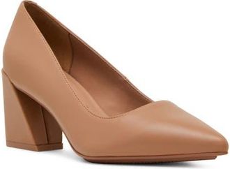 Anne Klein Relena Pointed Toe Pump in Nude Leather at Nordstrom, Size 8.5
