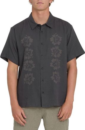 Billabong Cordoba Regular Fit Hibiscus Short Sleeve Knit Button-Up Shirt in Raven at Nordstrom, Size X-Large
