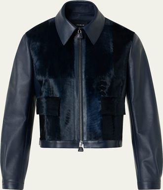 Akris Sady Lamb Shearling Paneled Short Leather Jacket