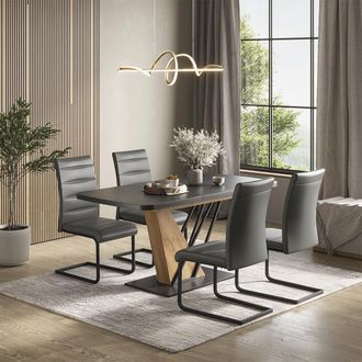 Vicco Set De Mesa De Comedor Fenaro, Negro/roble Dorado, 120 X 80 Cm Con 4 Sillas De Comedor, Gris, Vicco