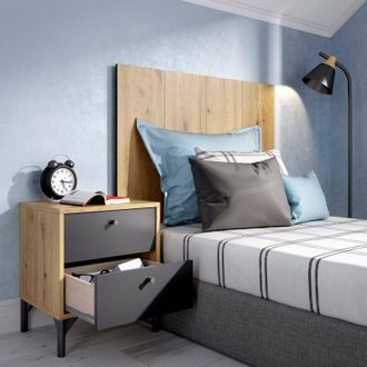 Dmora Dmora - Testiera letto Lily, Spalliera letto per camera singola, Testata per letto singolo con 1 comodino, 99x3h61 cm, Rovere e Antracite