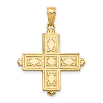 Diamond2Deal 14k Yellow Gold Etched Square Cross Crown Tips Pendant