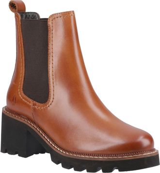 Hush Puppies Gaia Leather WoMens Tan Heeled Chelsea Boots - Size UK 8