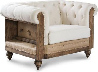 PIB Sillon chesterfield de lino blanco