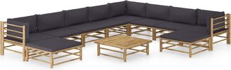 vidaXL Set De Muebles De Jard&iacute;n 11 Pzas Bamb&uacute; Con Cojines Gris Oscuro Vidaxl