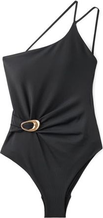 Mango Asymmetric Open Back O-Ring One-Piece Swimsuit in Black at Nordstrom, Size X-Small