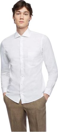 Brooks Brothers Overhemden, Heren, Wit, L, Katoen, Stretch Milano Slim-Fit Pinpoint Shirt