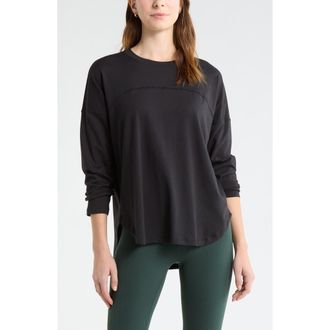 Zella Sueded High-Low Long Sleeve T-Shirt in Black at Nordstrom, Size Xx-Large