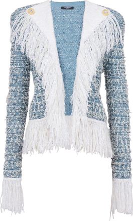 Balmain fringed denim tweed jacket - women - Linen/Flax/Cotton/Viscose/Polyester/Polyamide - 38 - Blue