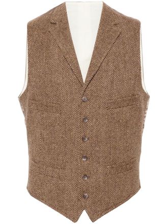 Polo Ralph Lauren herringbone-pattern wool waistcoat - men - Cotton/Wool/Cupro - 40 - Brown