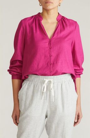 Universal Standard Aix Linen Blend Button-Up Shirt in Hyper Pink at Nordstrom, Size Xs