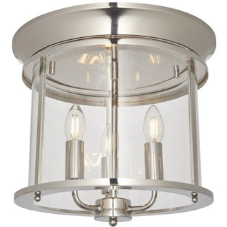 Loops Bright Nickel Semi Flush Low Ceiling Light & Clear Glass Shade 3 Bulb Fitting in Metallics