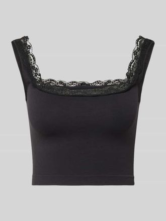Only Slim Fit Crop Top mit Spitzenbesatz Modell VICKY in Black, Gr&ouml;&szlig;e L