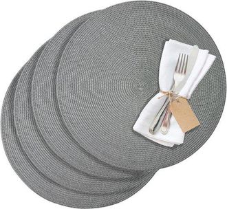 OEM Juego De 4 Manteles Individuales Redondos Color Antracita, &Oslash; 38 Cm - Sint&eacute;tico Con Aspecto Natural