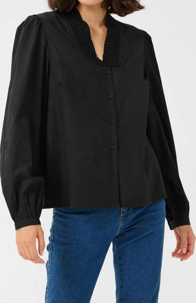 Kaffe Kamaia V-Neck Pleats Long Sleeve Shirt In Black Deep