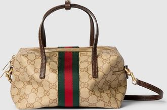 Gucci Mini Boston Bag With Web, Beige, GG Canvas